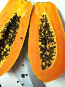 I just cut this up... it was, I kid you not, the best papaya I have ever tasted...